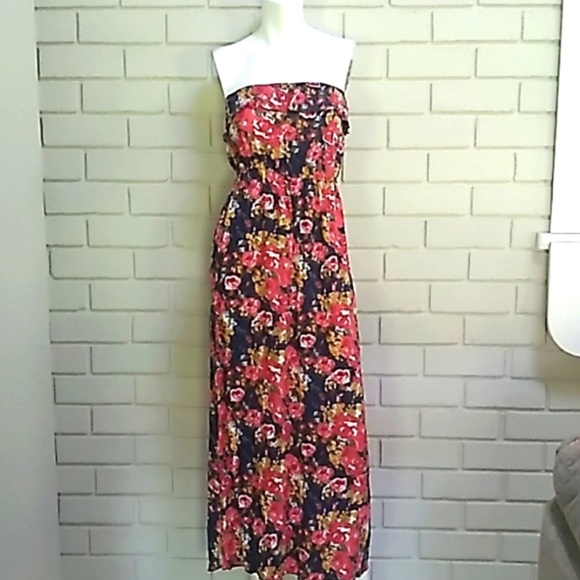 Trixxi Dresses & Skirts - Trixxi Floral Strapless Ruffle Maxi Dress Women’s Small Bandeau